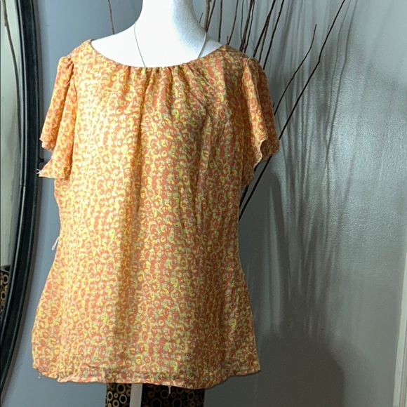 attention Tops - Attention Orange Flutter Sleeve Relaxed Blouse